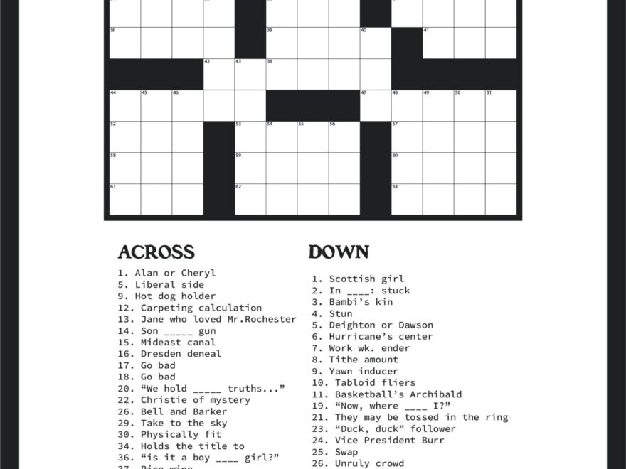 Free Printable Crossword Puzzles Easy Medium Printable JD