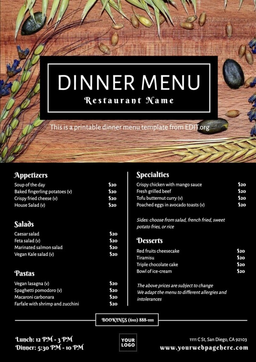 Free Printable Restaurant Menu Templates