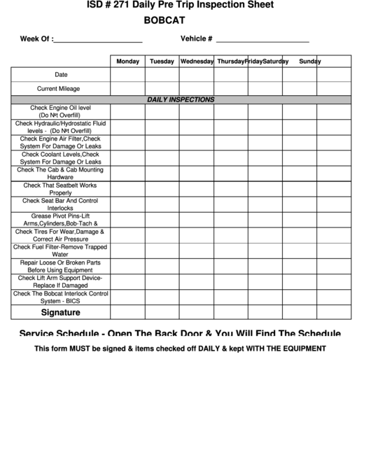Free Printable Dot Pre Trip Inspection Form