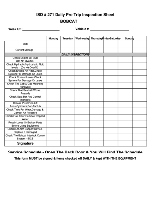 Free Printable Dot Pre Trip Inspection Form