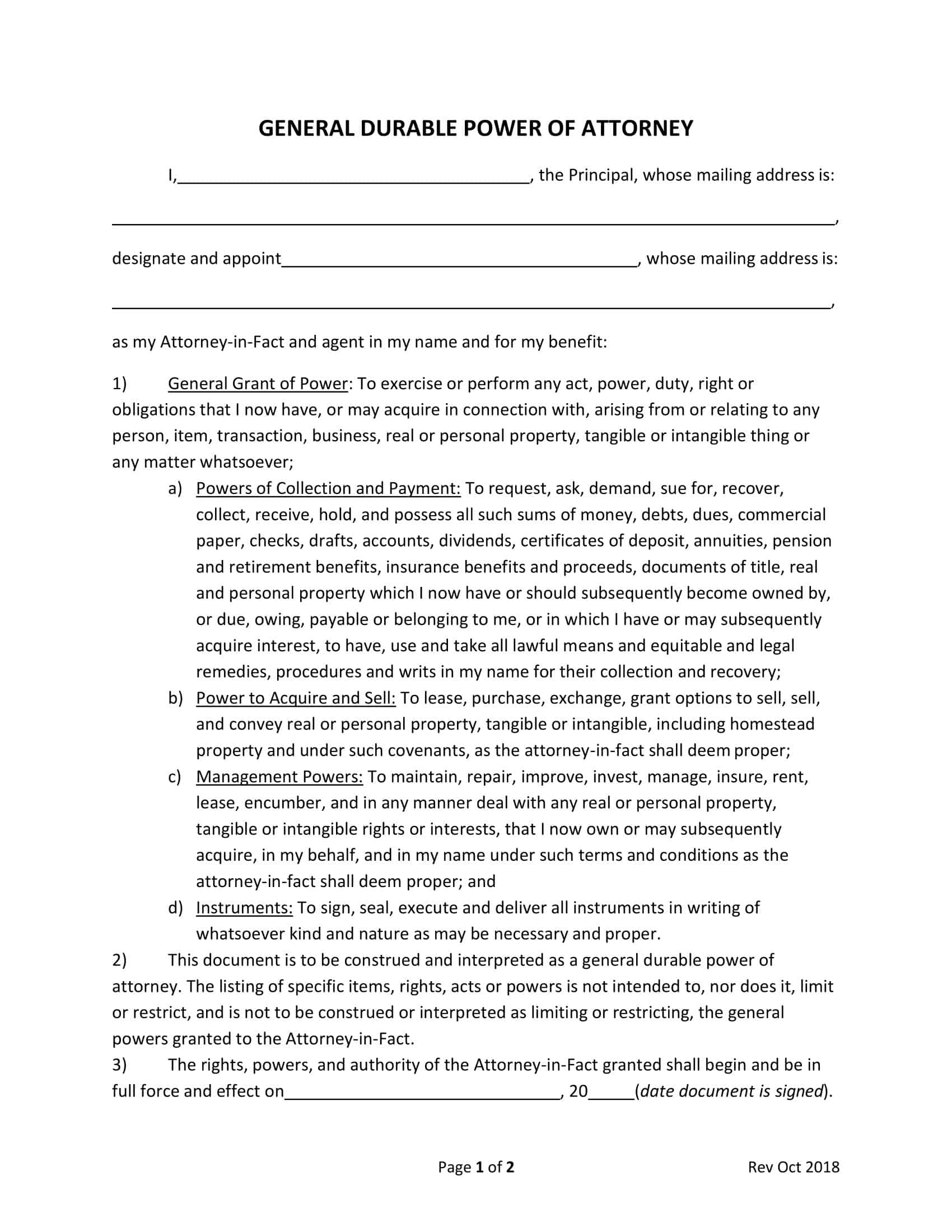 Free Printable Durable Power Of Attorney Templates PDF Word 