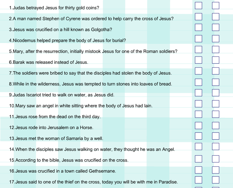 Free Printable Easter Bible True Or False Trivia Quiz