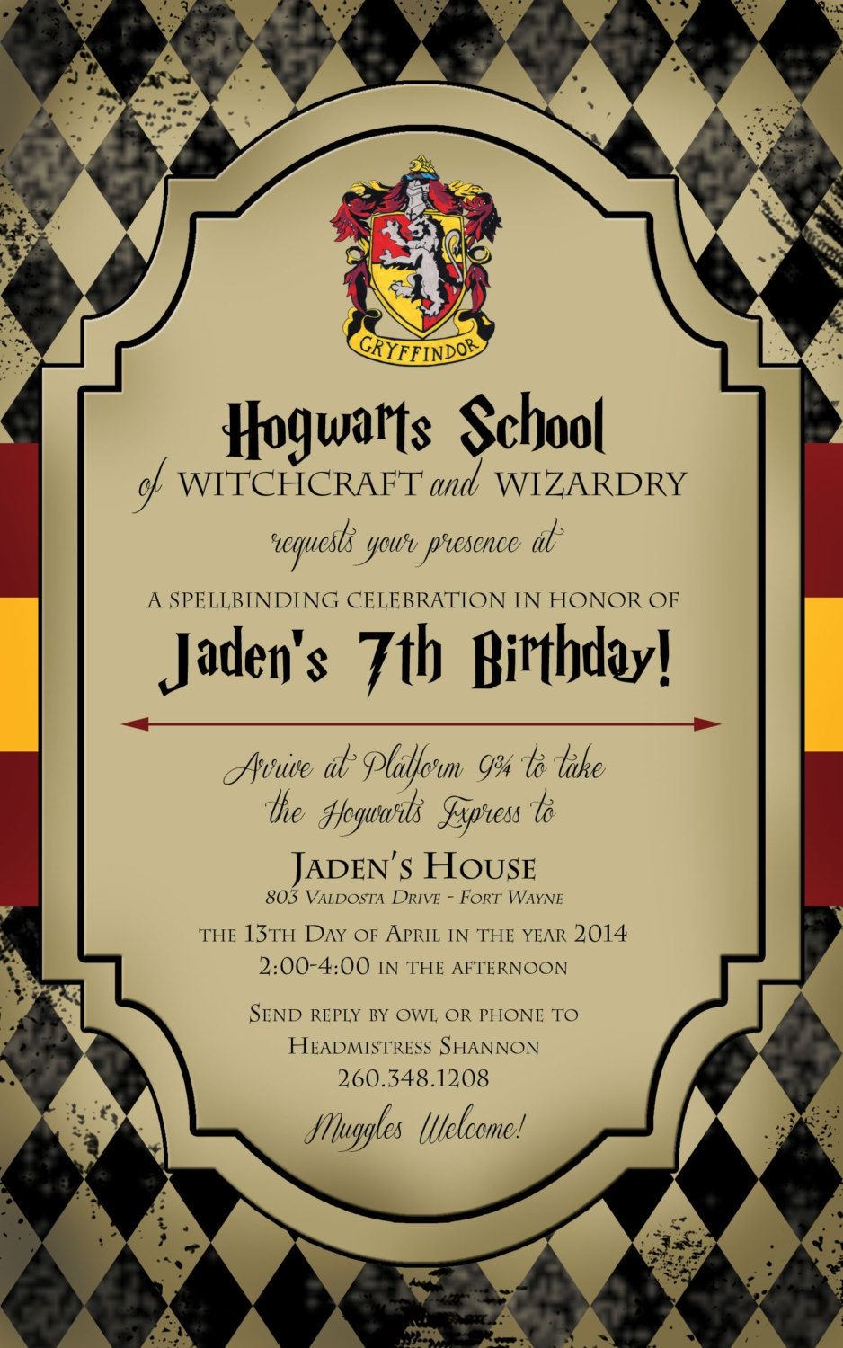 Harry Potter Birthday Party Invitations Printable Free