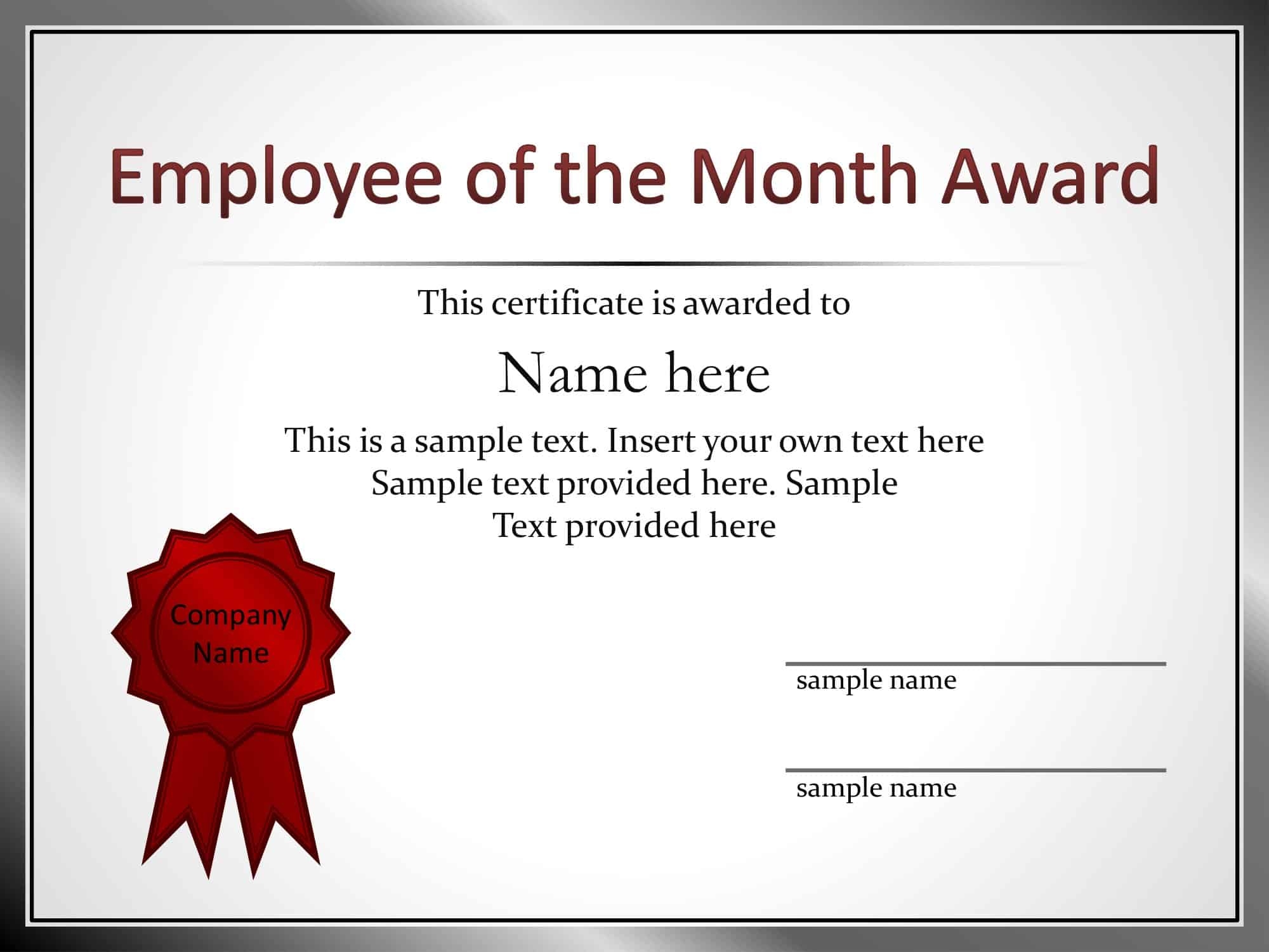 Free Printable Employee Of The Month Certificate Templates PDF Word 