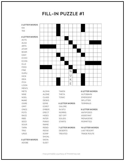 Free Printable Fill In Puzzles Print It Free