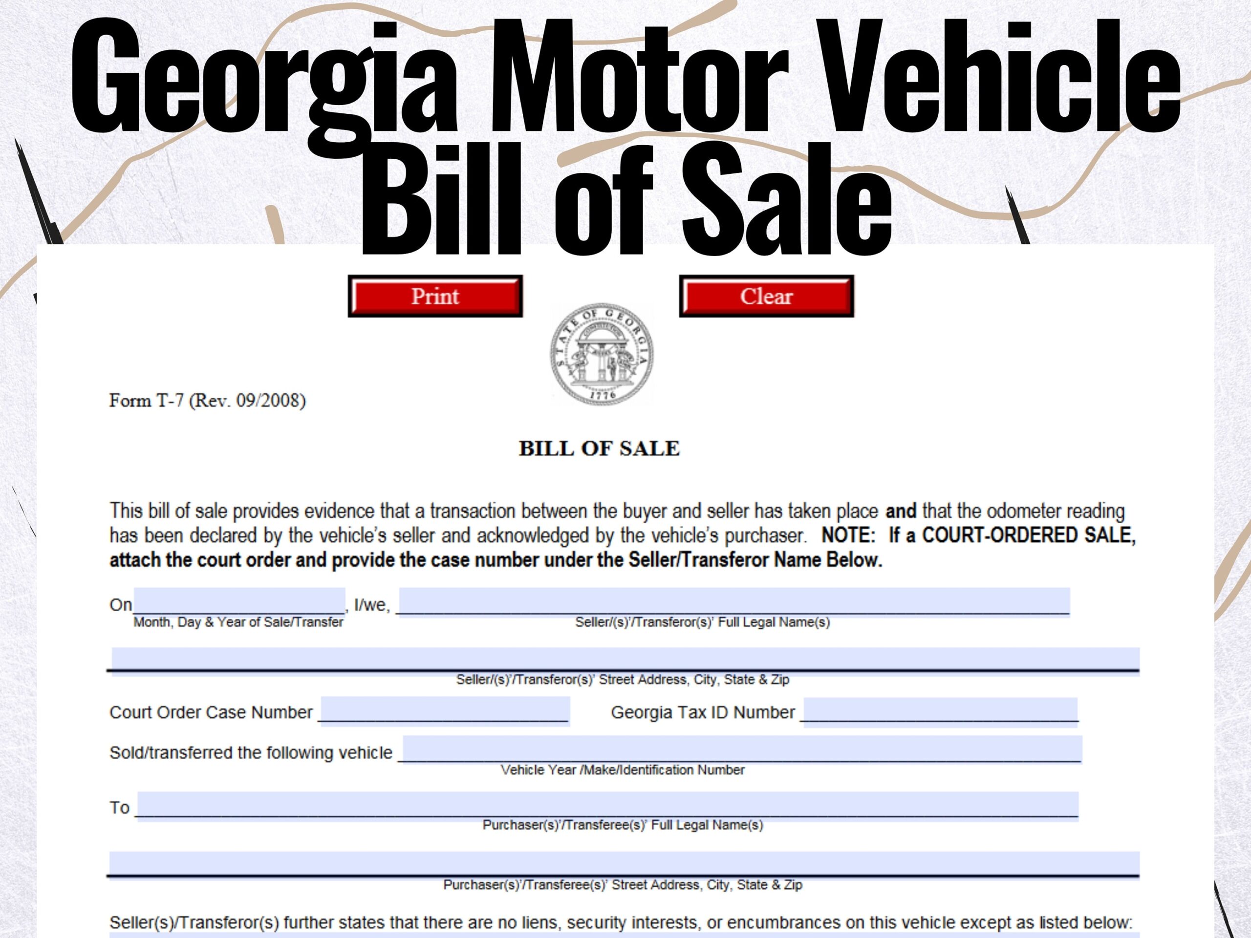 Free Printable Georgia Auto Bill Of Sale Prntbl 