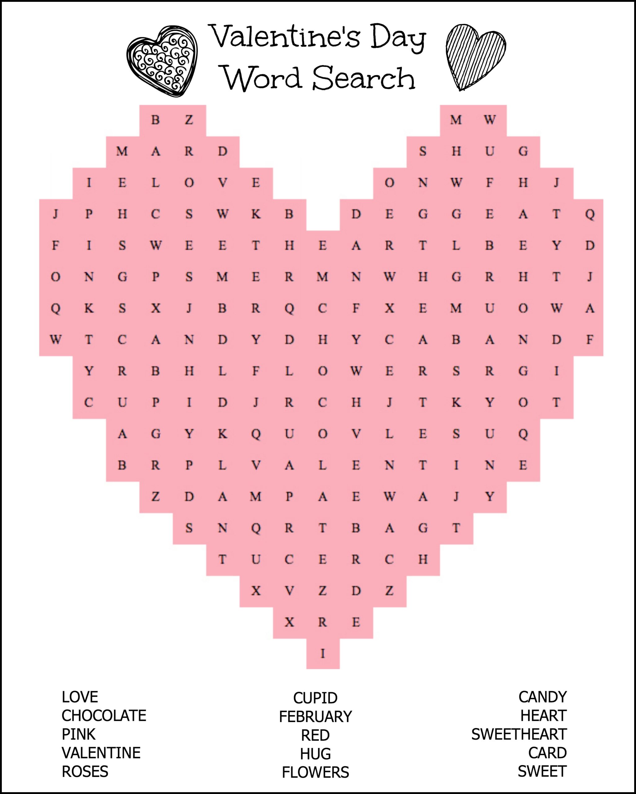 Free Printable Heart Shaped Valentine 39 s Day Word Search For Kids
