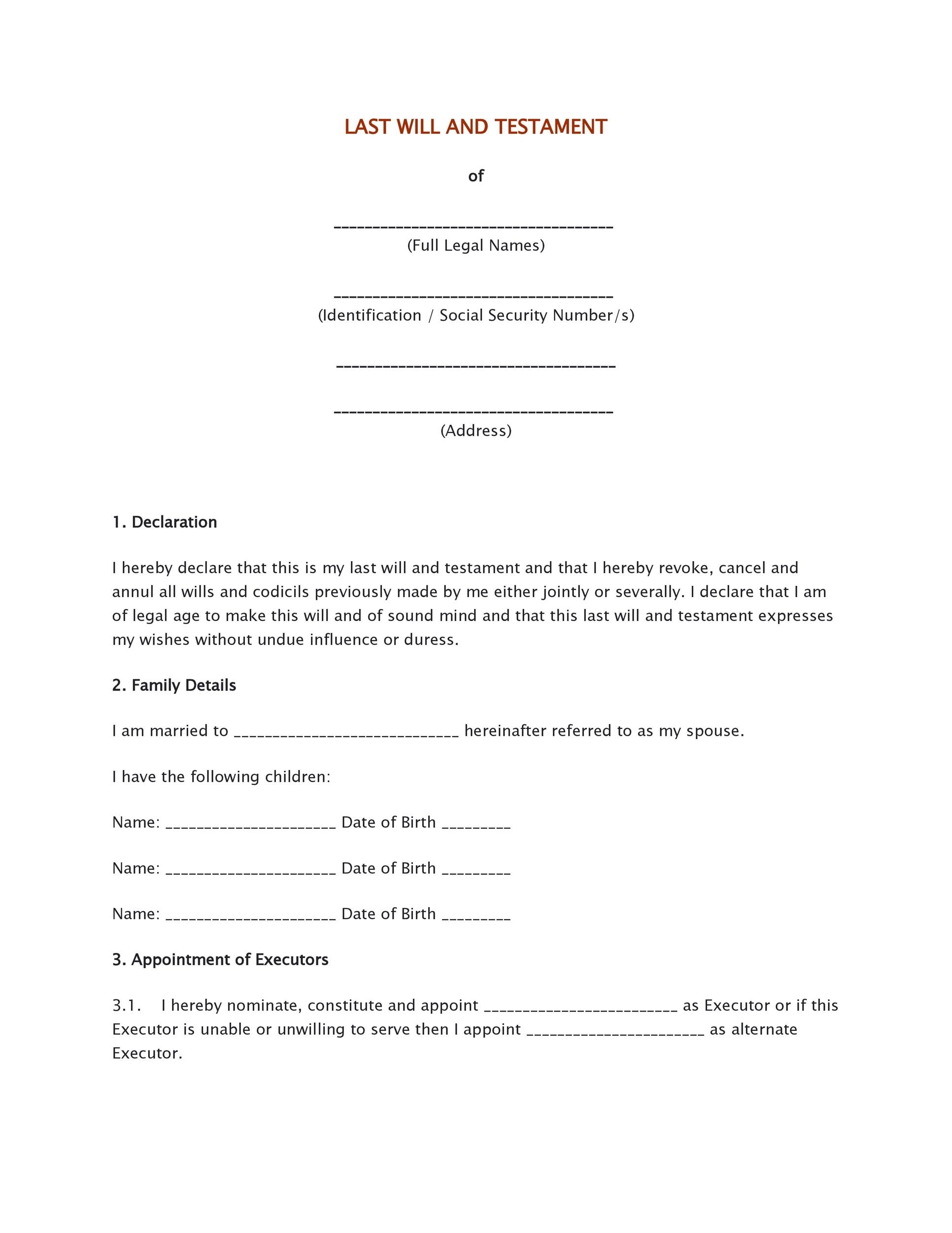 Free Printable Last Will And Testament Template Printable Templates