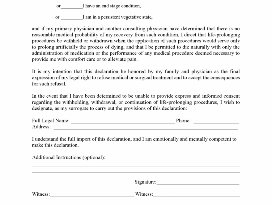 Free Printable Living Will Forms Florida Printable Templates