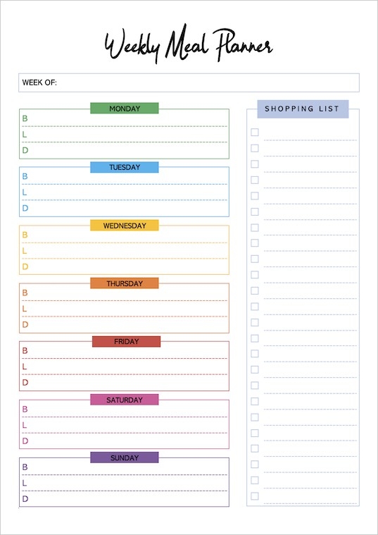 Printable Weekly Meal Planner With Grocery List