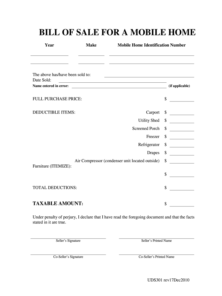 Free Printable Mobile Home Bill Of Sale FREE Printable A Z