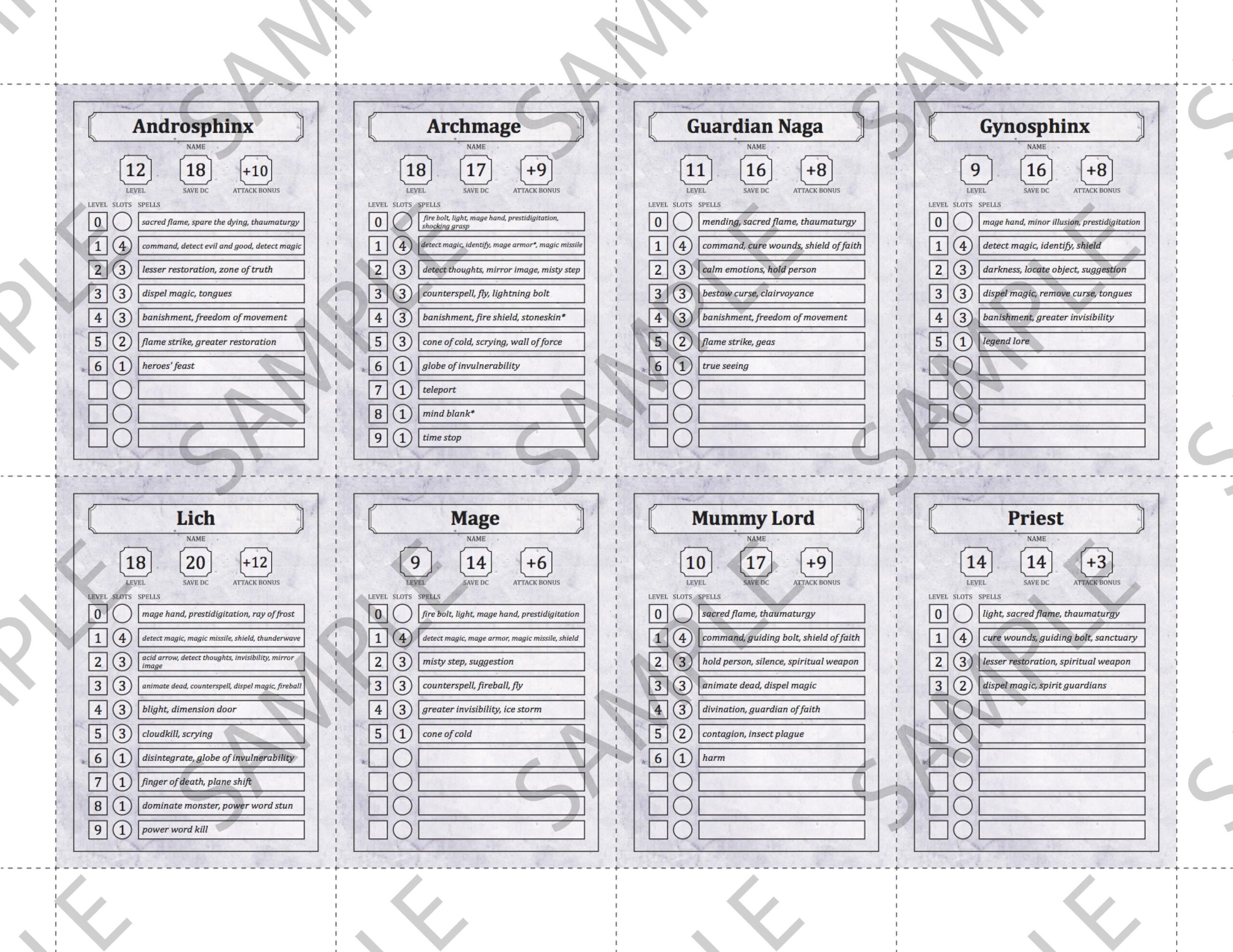 D&D 5E Printable Monster Cards
