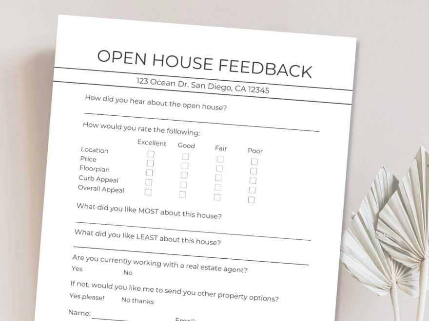 Free Printable Open House Feedback Form Enjoy Smart Fillable Fields And