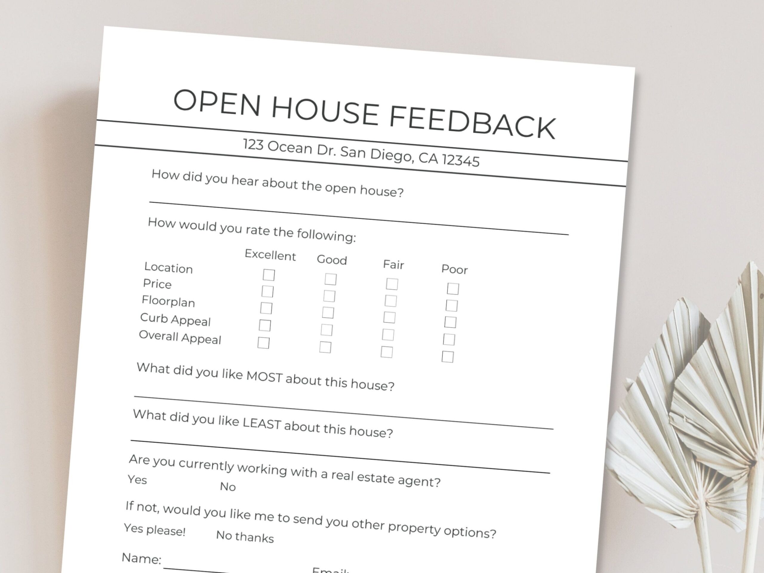 Free Printable Open House Feedback Form Enjoy Smart Fillable Fields And 