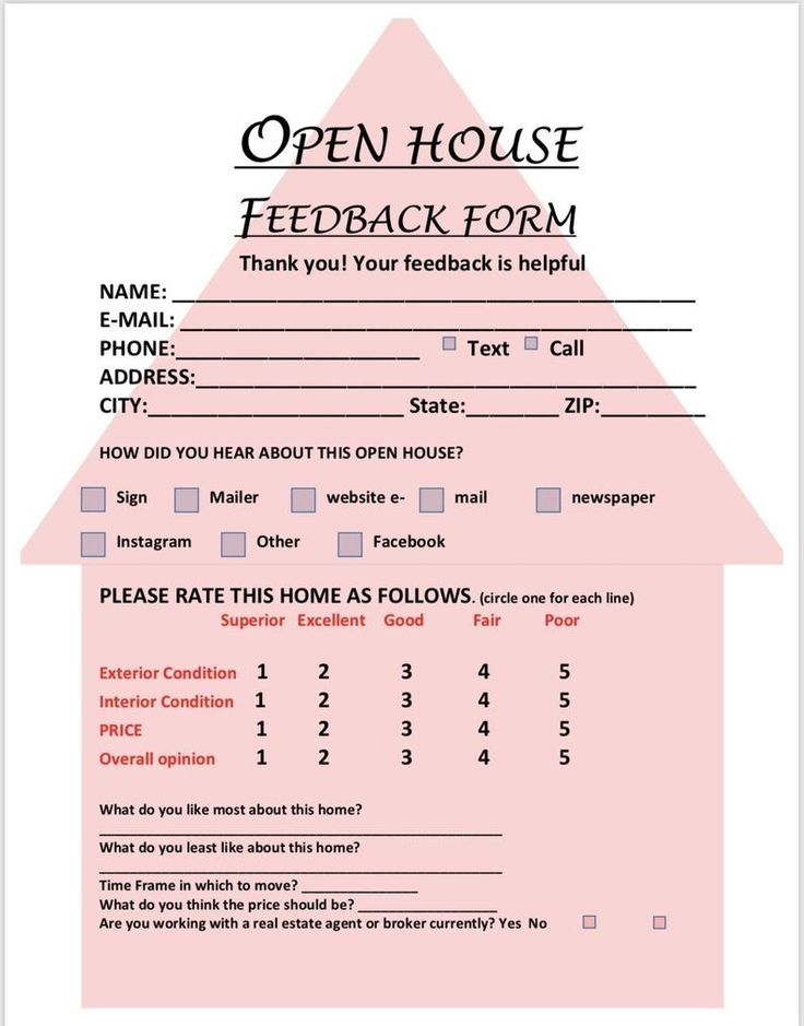 Free Printable Open House Feedback Form