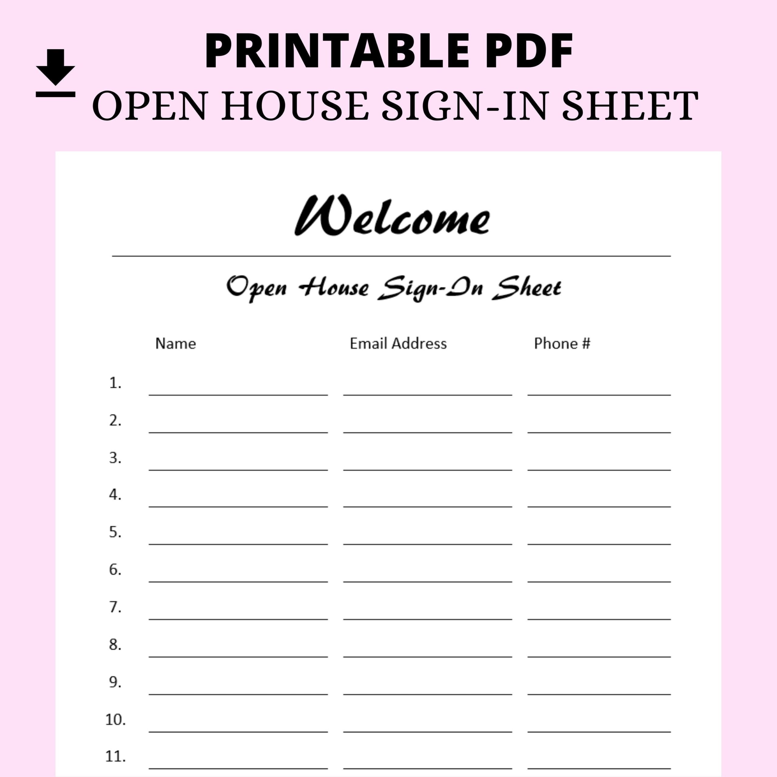 Free Printable Open House Sign In Sheets