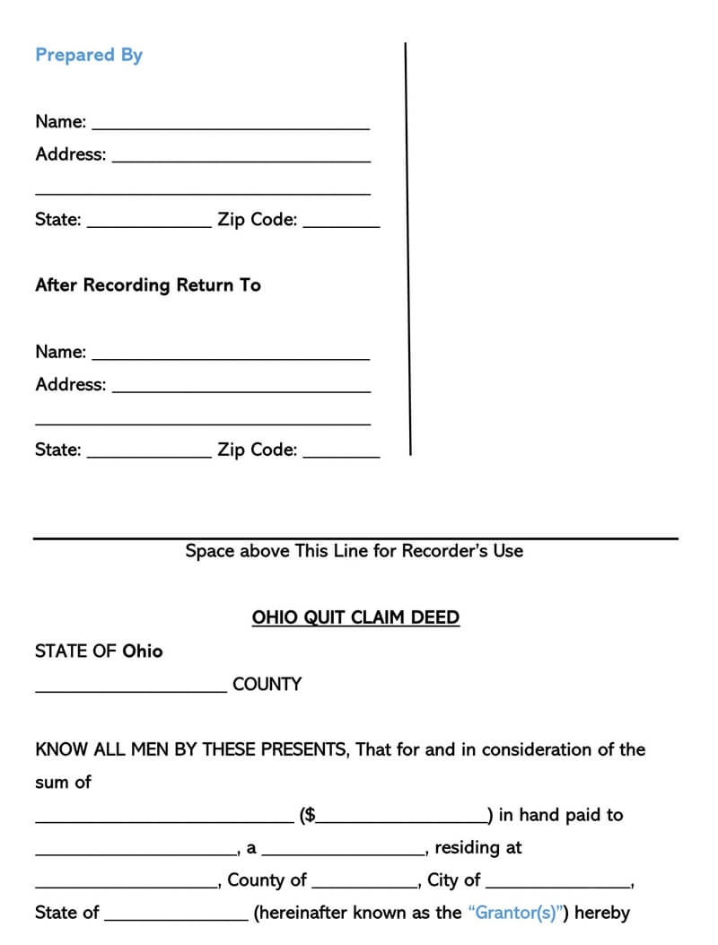 Free Printable Quit Claim Deed Ohio