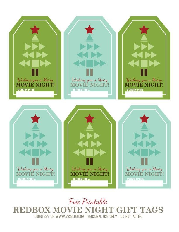 Free Printable Redbox Movie Night Gift Tags Employee Christmas Gifts 