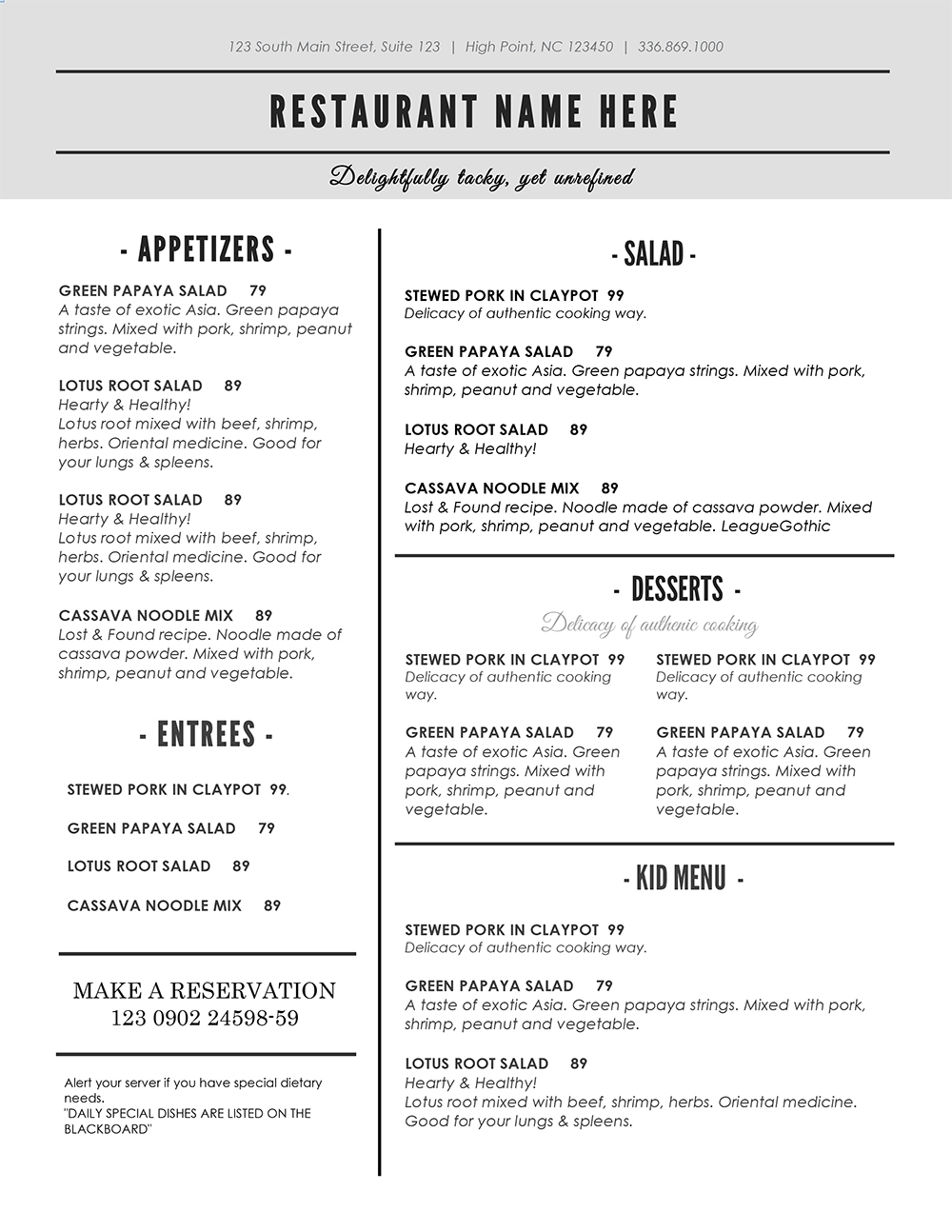 Free Printable Restaurant Menu Templates Sampletemplate my id
