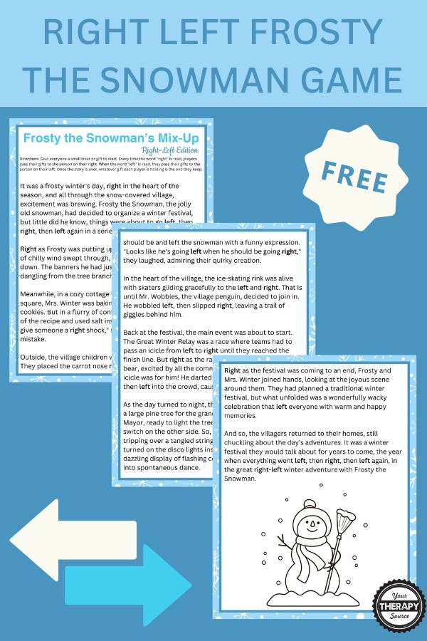Free Printable Frosty The Snowman Left Right Game