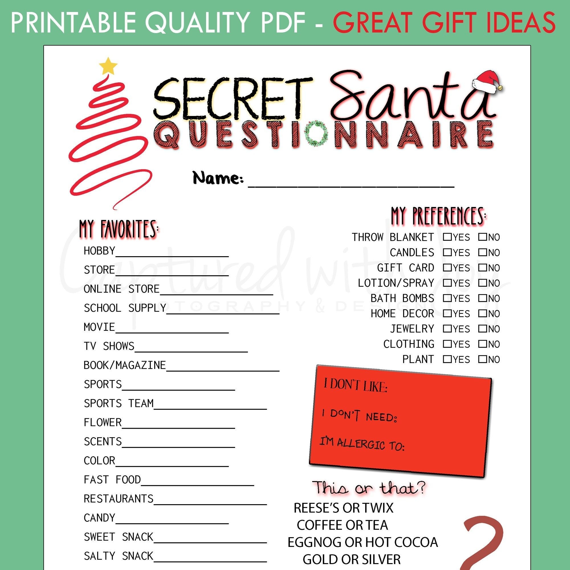 Free Printable Secret Santa Questionnaire Printable Free Templates
