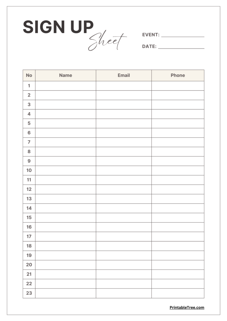 Free Printable Sign Up Sheet