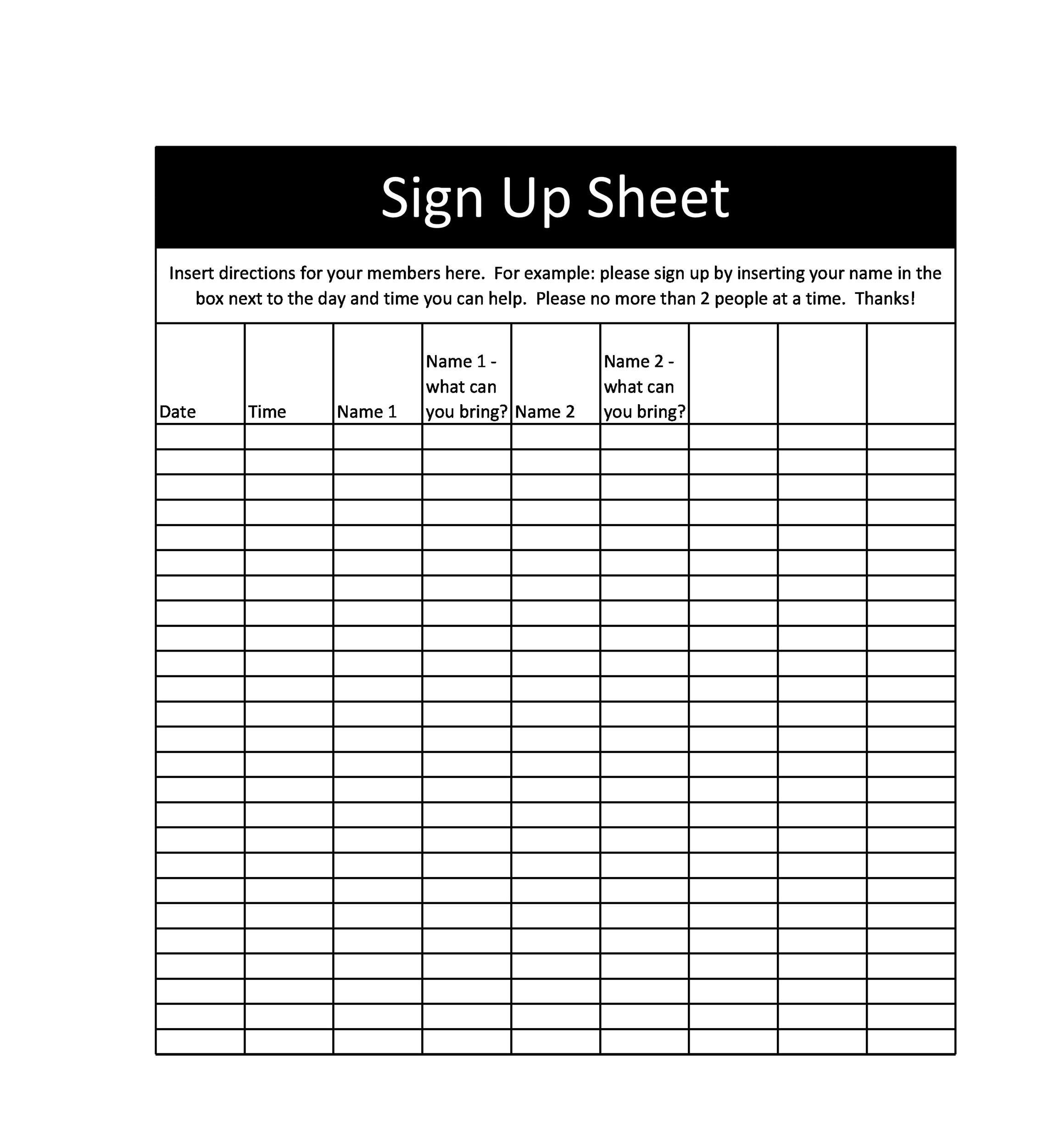 Free Printable Sign Up Sheet Free Printable Riset