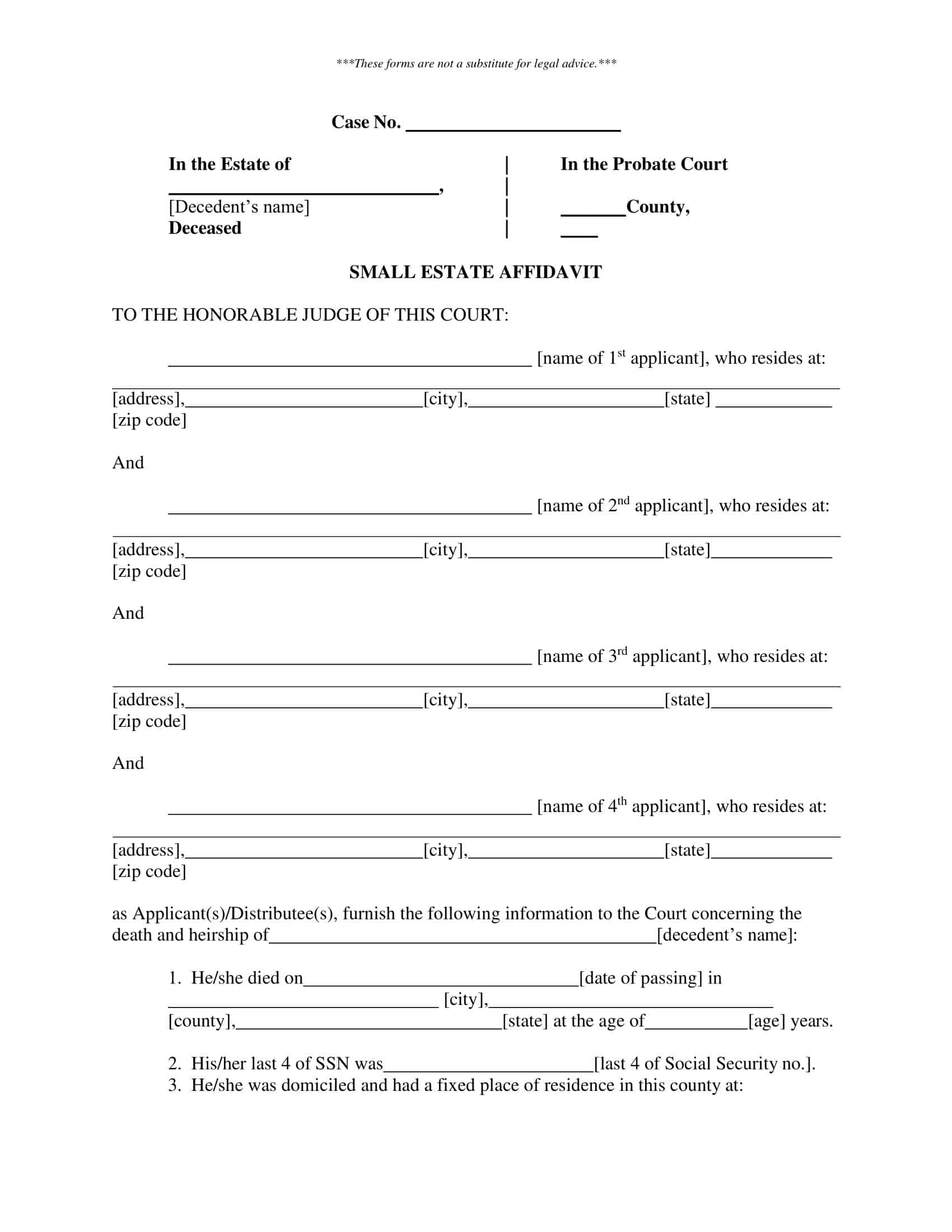 Free Printable Small Estate Affidavit Templates PDF Word Example