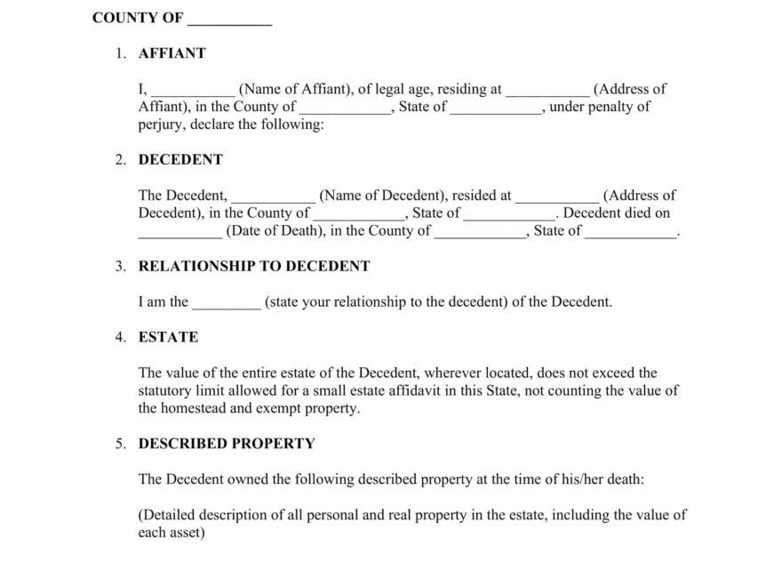 Free Printable Small Estate Affidavit Templates PDF Word Example