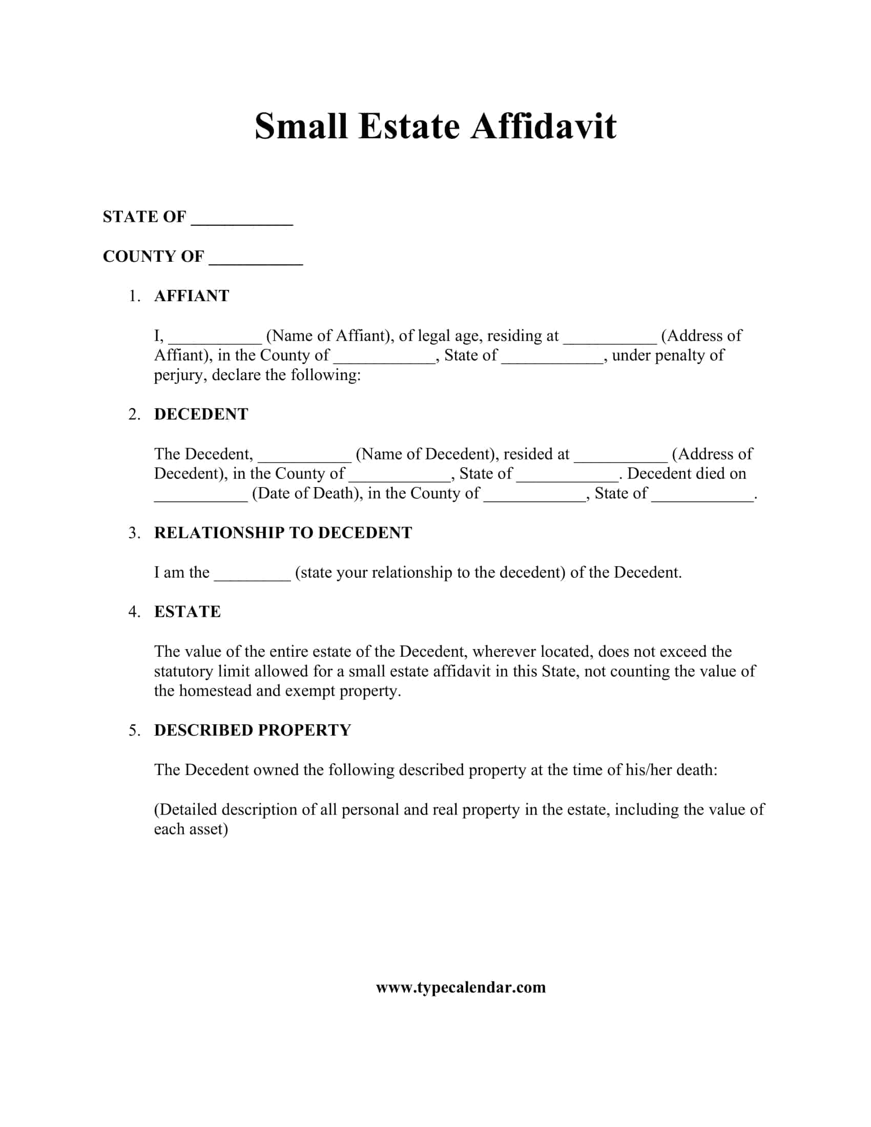 Free Printable Small Estate Affidavit Templates PDF Word Example