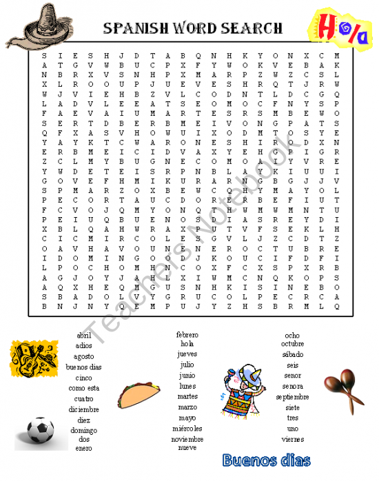 Free Printable Spanish Word Search For 1St Grade