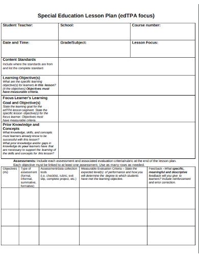 Free Printable Special Education Lesson Plan Template Printable Templates
