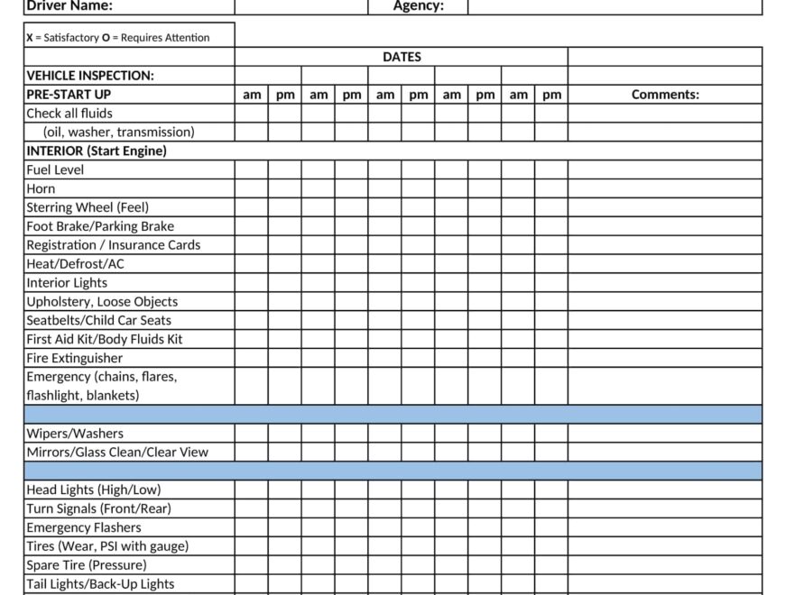 Free Printable Vehicle Checklist Inspection Maintenance Word PDF