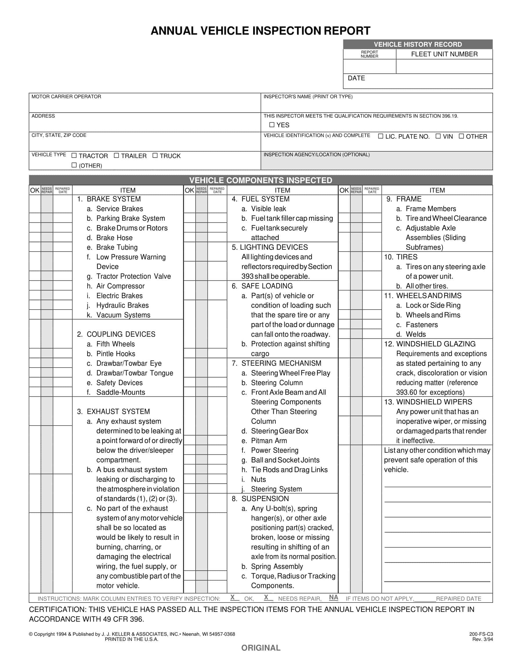 Free Printable Vehicle Inspection Form Templates PDF Word Editable