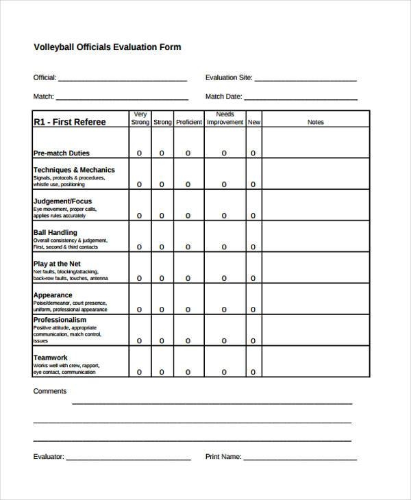 Free Printable Volleyball Tryout Evaluation Form Printable Forms Free 