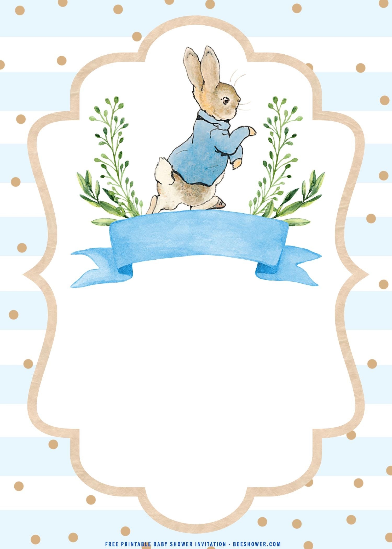 Free Printable Watercolor Peter The Rabbit Baby Shower Invitation 