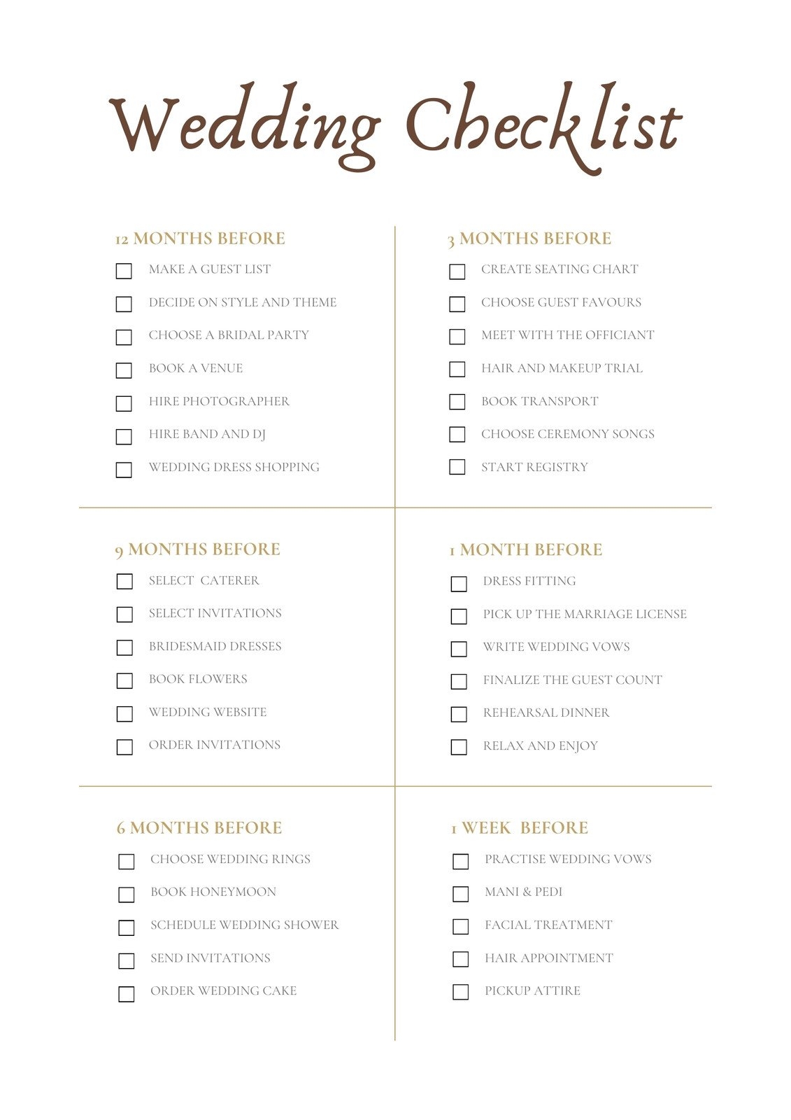 Free Printable Wedding Checklist 6 Months Download Free Printable 