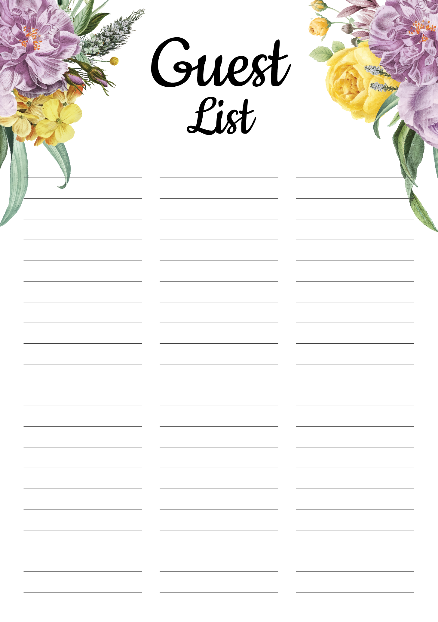 Wedding Guest List Template Printable