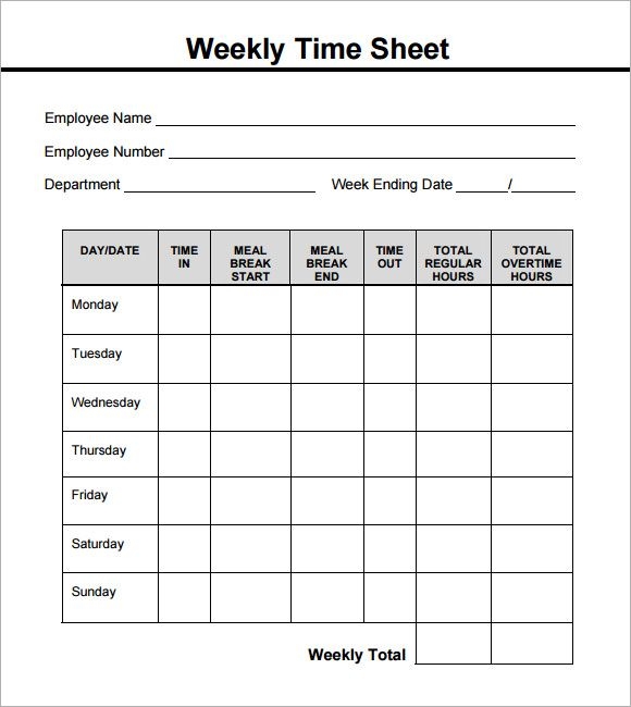 Free Printable Weekly Timesheet Template