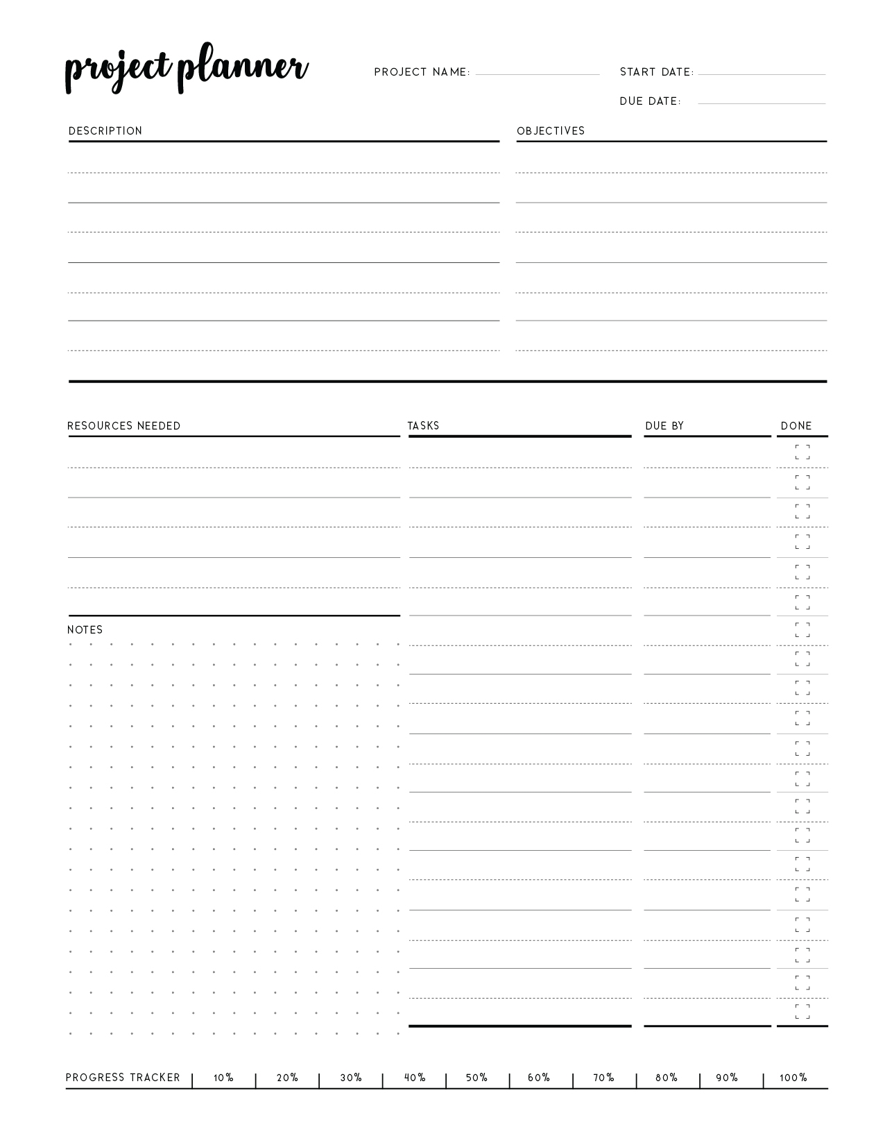 Free Project Planner Printable