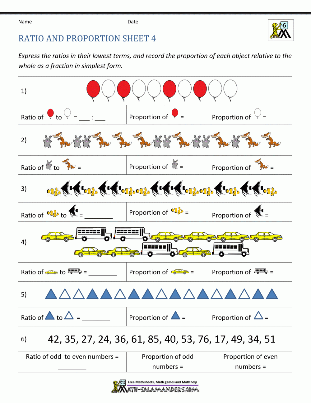 Ratio And Proportion Printable Worksheets
