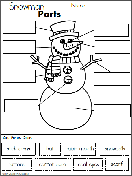 Free Snowman Labeling Worksheet cut And Paste Made By Teachers