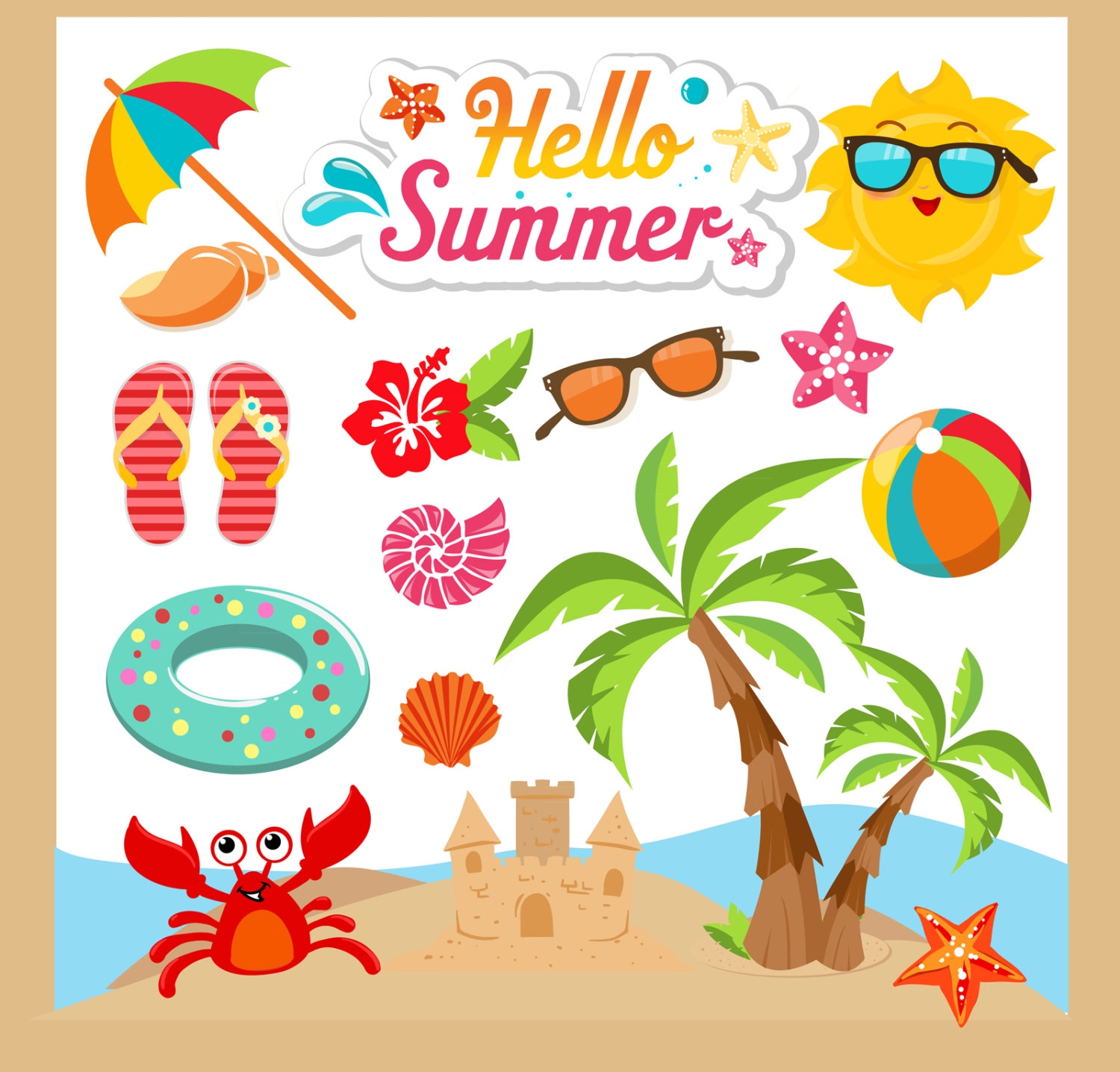 Free Printable Cartoon Summer Beach Clipart