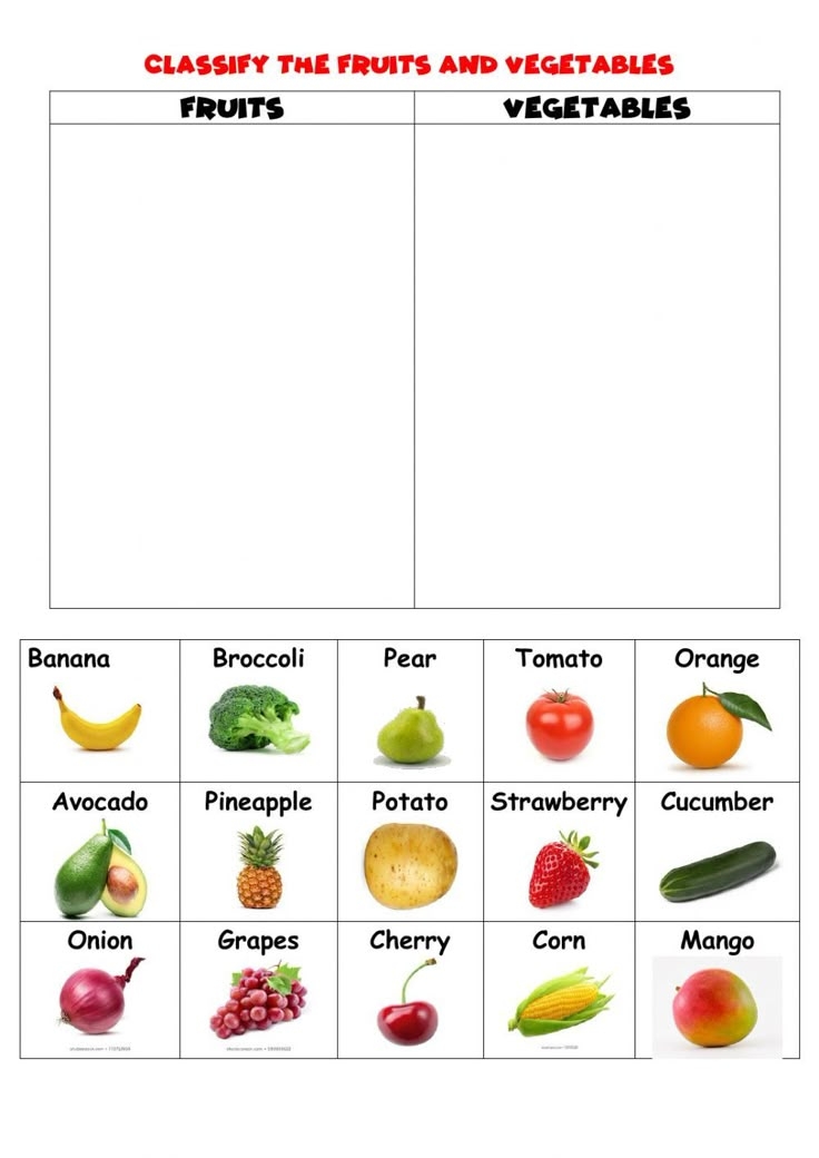 Fruits And Vegetables Worksheets