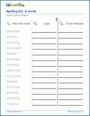 Free Printable Spelling Lists Grade 5
