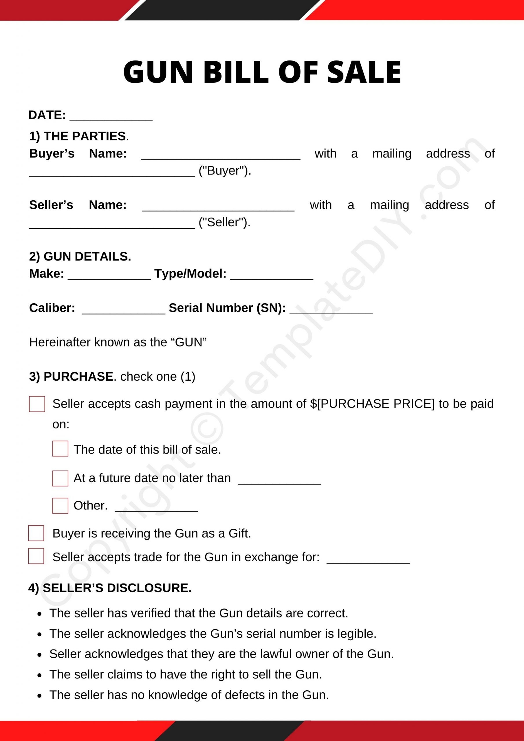 Printable Firearm Bill Of Sale