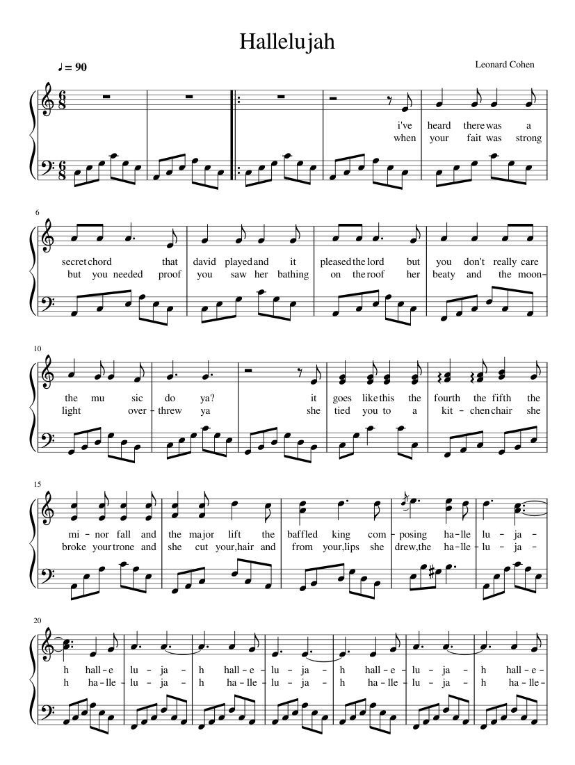 Hallelujah Piano Sheet Music Free Printable Printable Word Searches