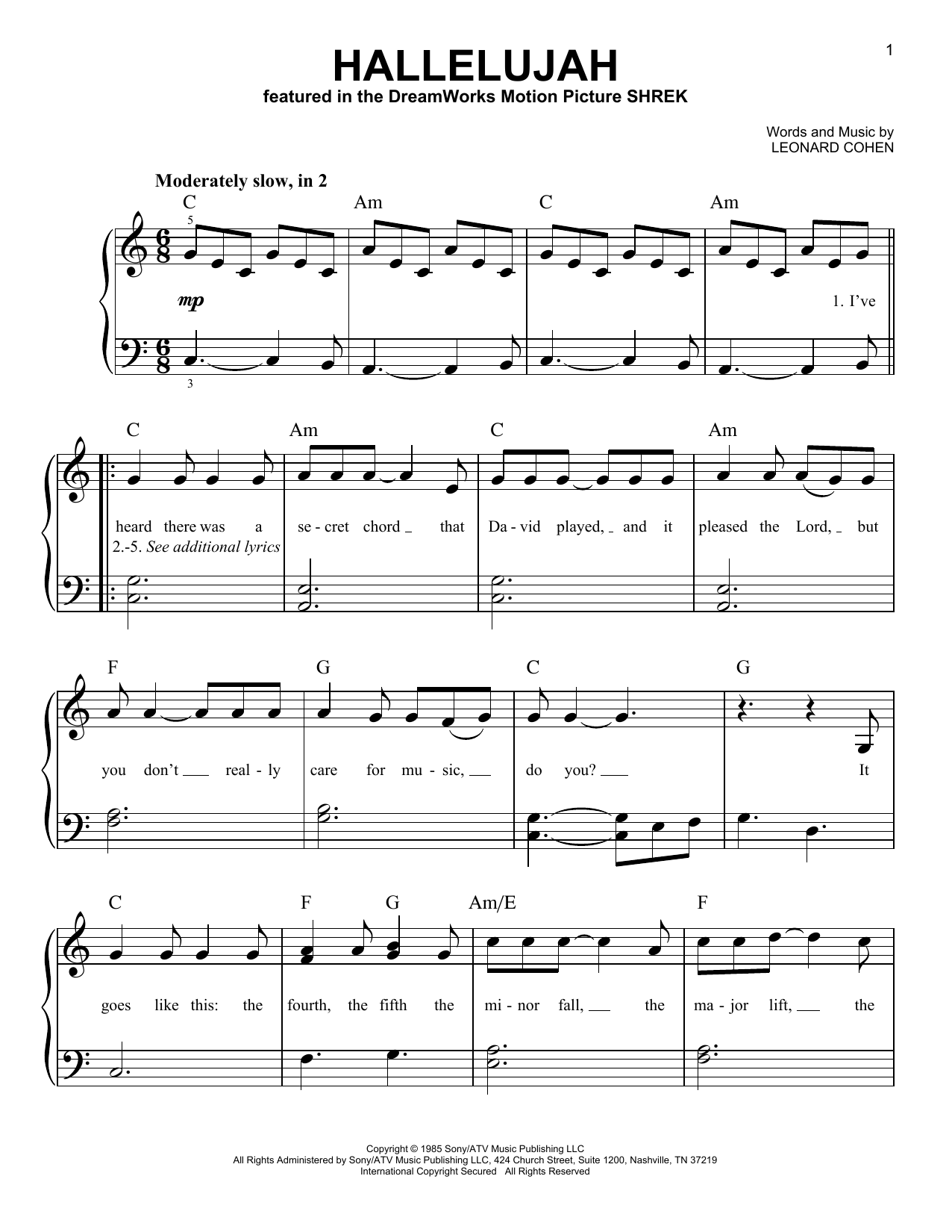 Hallelujah Piano Sheet Music Free Printable