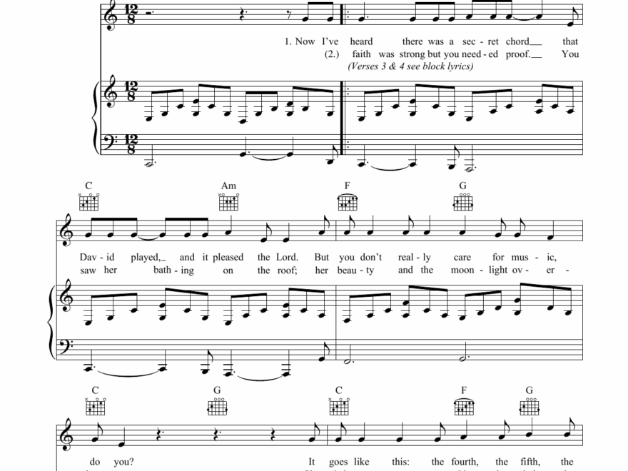 Hallelujahleonard Cohen Beginner Piano Digital Sheet Music Free