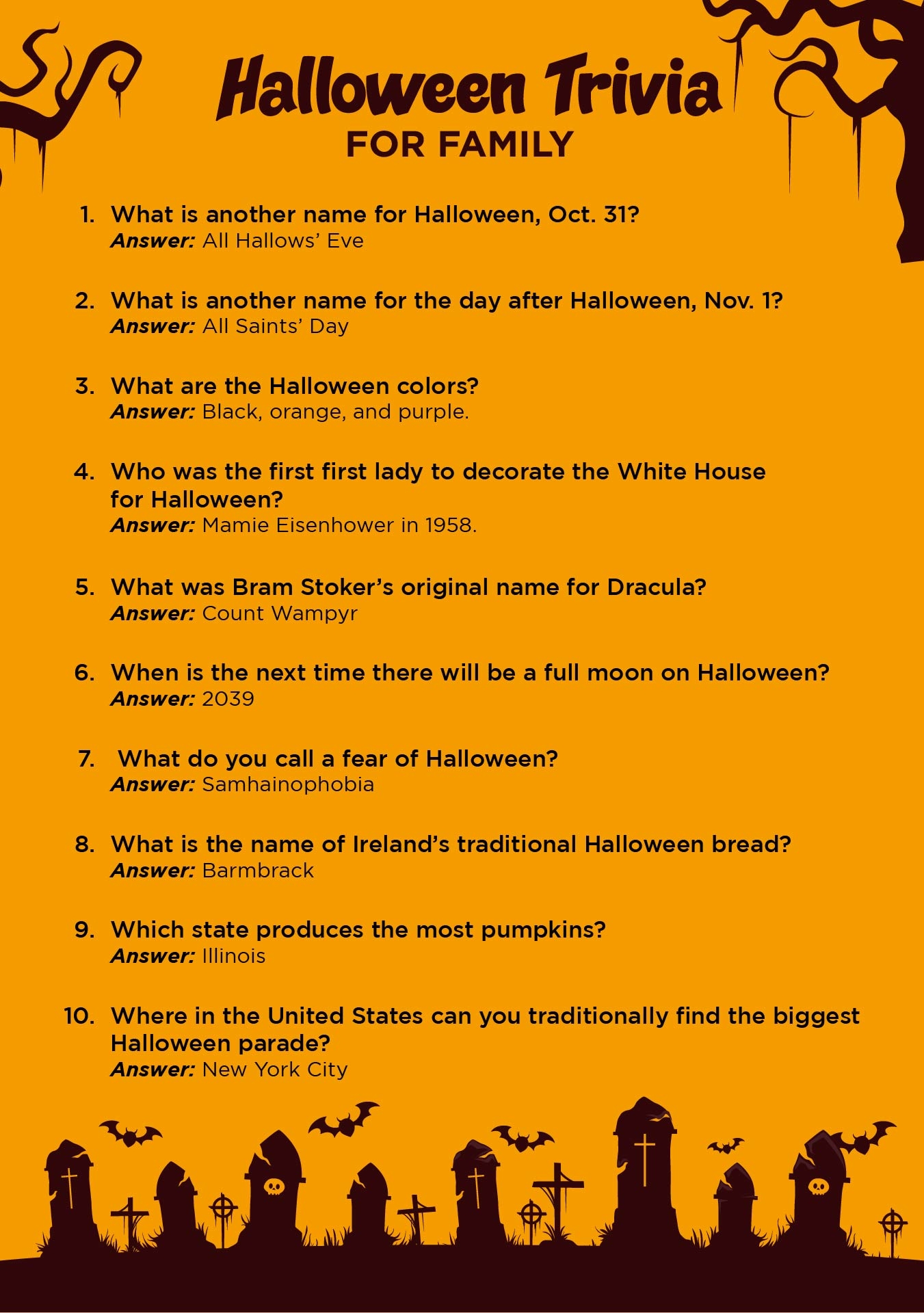 Halloween Trivia And Answers 15 Free PDF Printables Printablee
